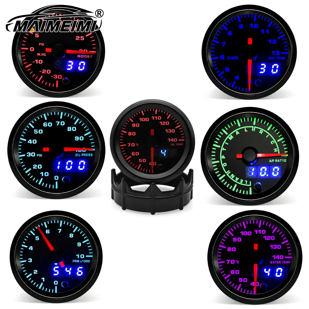 

TEMP GAUGE 52mm Tachometer Voltmeter Boost Air-Fuel Ratio Water Temp Oil Temp Oil Press EGT Gauge Fit for 12V Car Black Shells