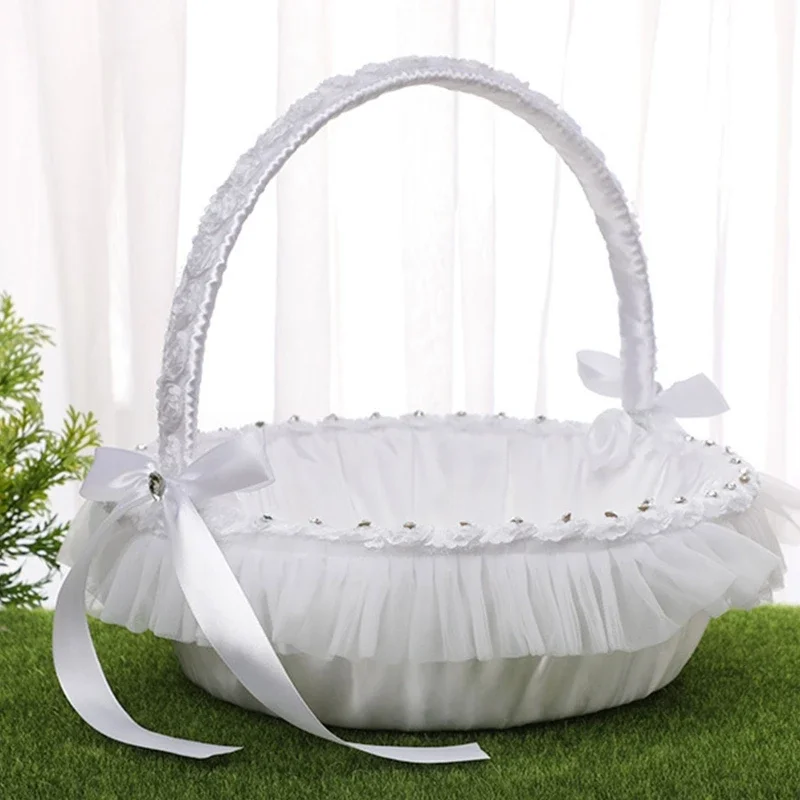 Flower Girl Baskets for Weddings Large Wedding Baskets for Flower Girls Simple Royal Baskets With Lace White