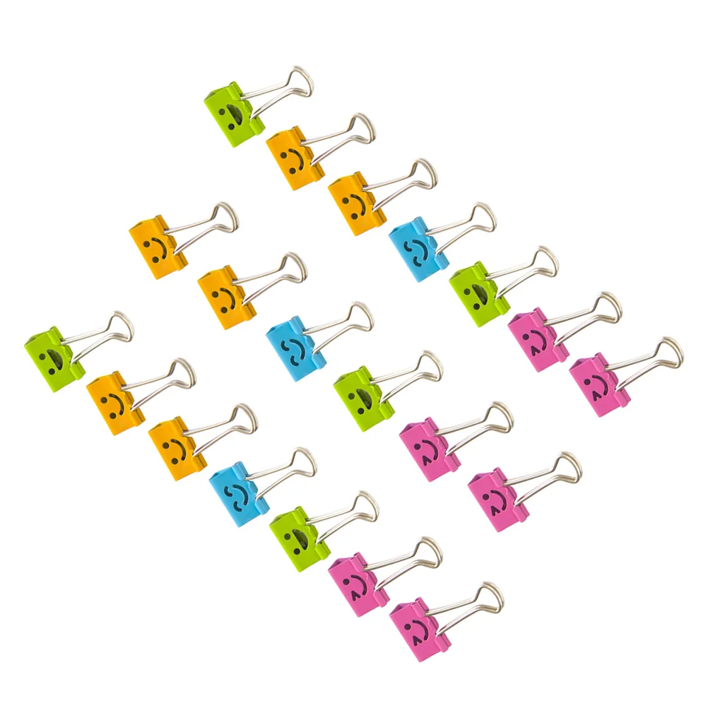 40 Pcs 19mm Facial Expression Metal Binder Clips Hollow Paper Clamp Clips Dovetail Design Clamps for School Office (Random Color