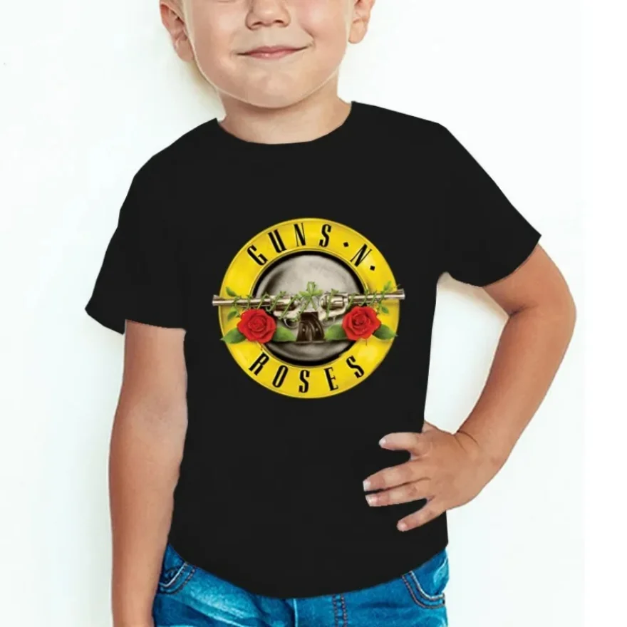 Child Kids T Shirt Rock Band Gun N Roses Children\'s T Shirt Boys and Girls Kpop Music Short Sleeve Tops Kids Casual Clothes Tees