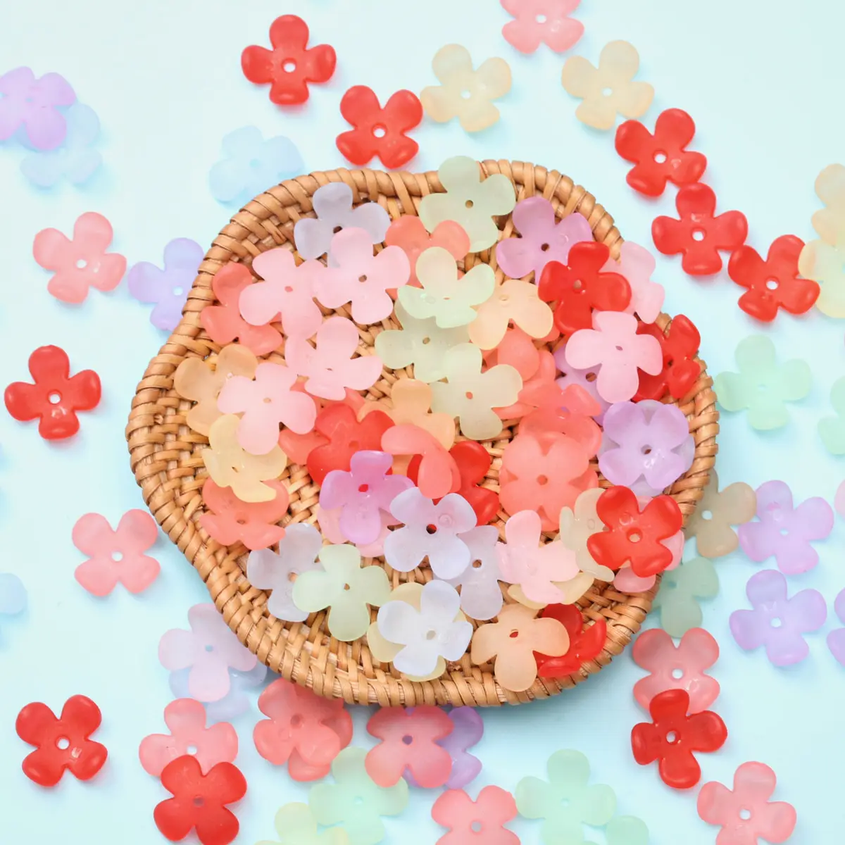 20pcs Acrylic 4-petal Flower 15mm Frosted Receptacle Beads Caps DIY Jewelry Accessories Warm Color Handmade Materials