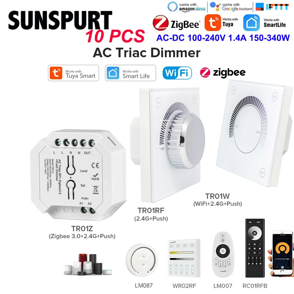 5Wifi LED Dimmer Triac 220V 230V 110V AC Tuya Smart Life APP Alexa Echo Google Home 86panel touch knob2.4G Remote Control Dimmer