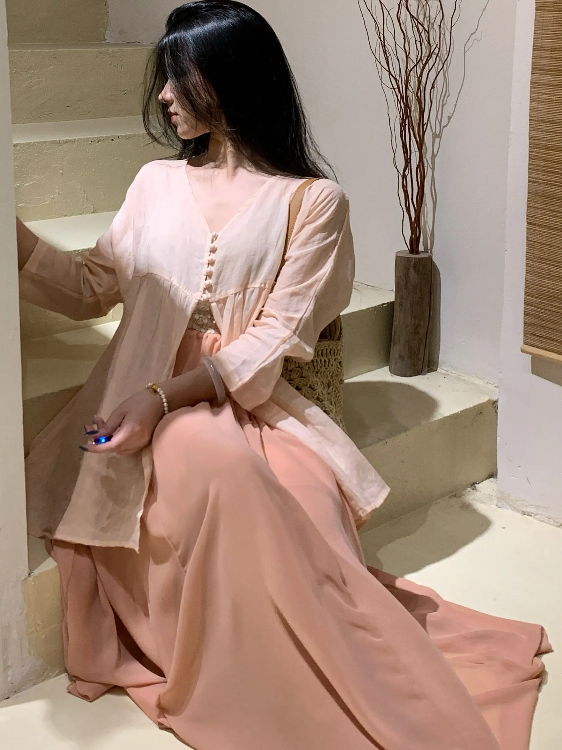 

Юбка Ele с высокой талией, женская мягкая юбка из смеси хлопка и полиэстера, длинная шифоновая юбка трапециевидной формы на лето