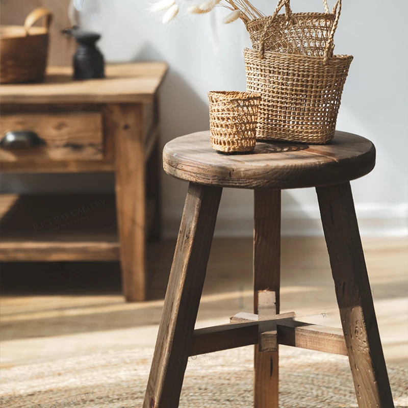 

Vintage Wooden Stool Photography Decoration Photography Prop Round Stool Ornament Classic Decor Three Legs Stool