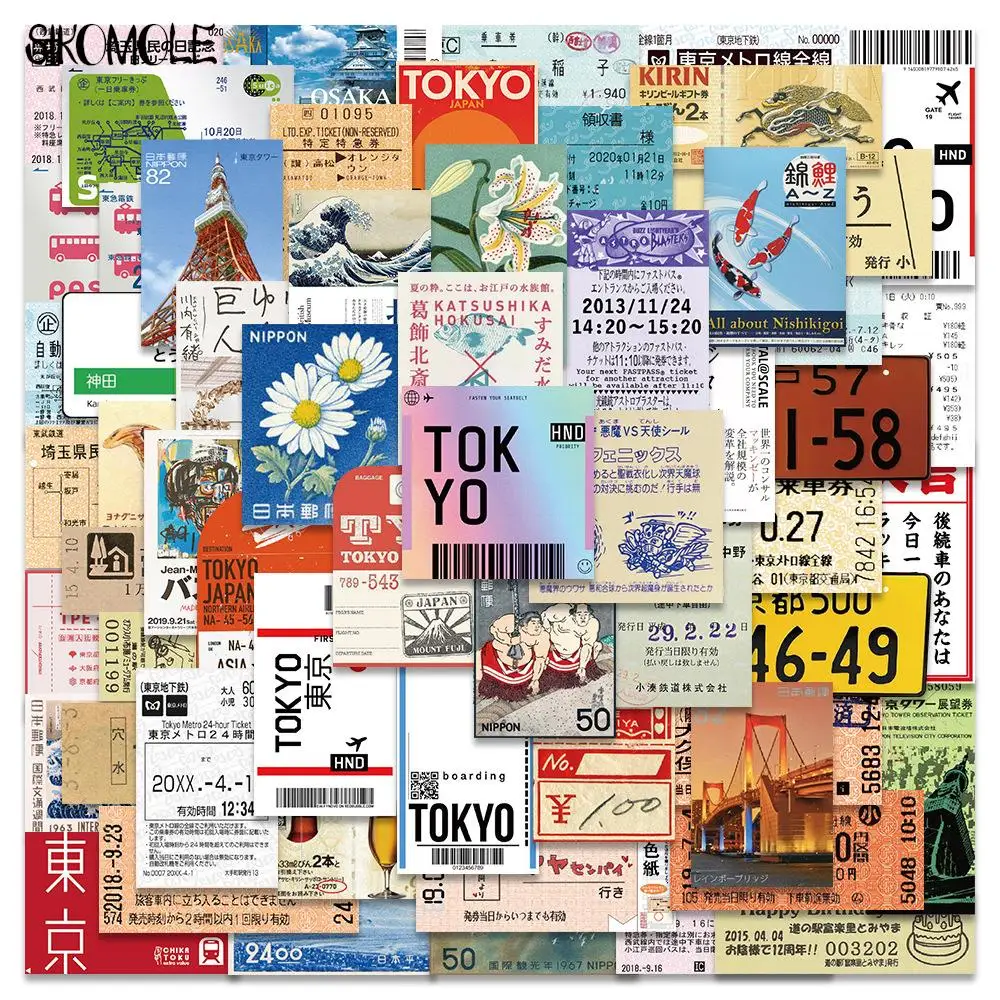 10/30/60pcs Japanese Tourist Tickets Local Attractions Stickers DIY Kids Toys Luggage Skateboard Suitcase Decal Graffiti Sticker