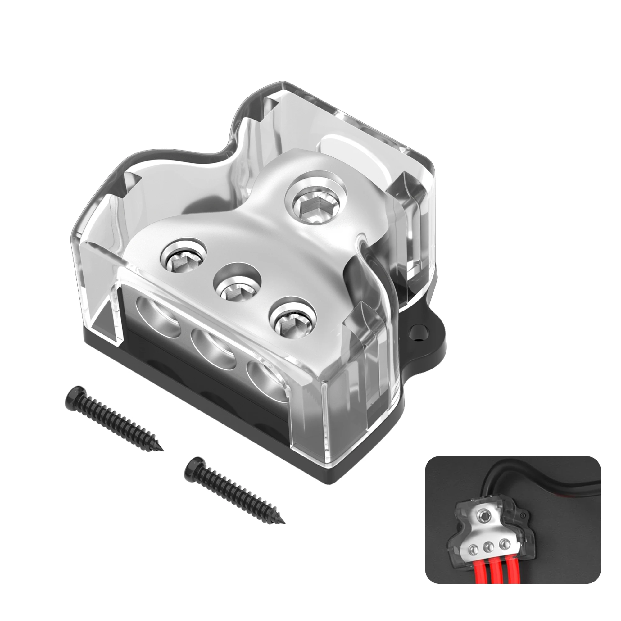 3 Way Power Distribution Block Car Audio Splitter 1 X 0 Gauge In / 3 X 4 Gauge Out Ground Distribution Block Amp for Automotive