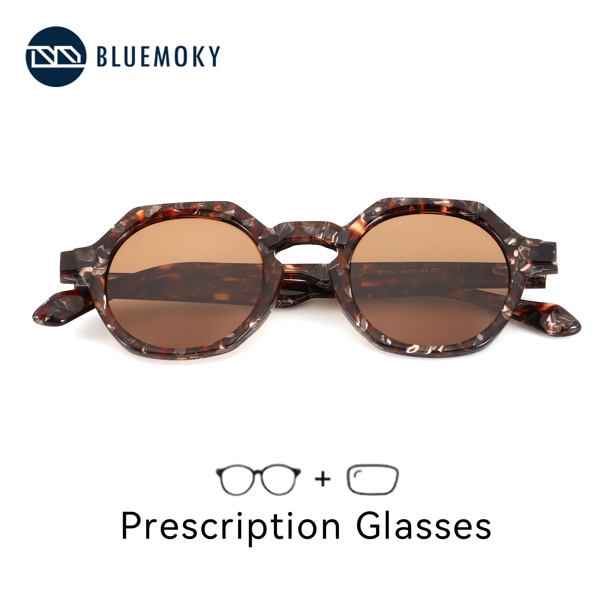 نظارات شمسية BLUEMOKY مقاس S عصرية مضلعة للجنسين بإطار خلات وتصميم أنيق وحماية من الأشعة فوق البنفسجية 400