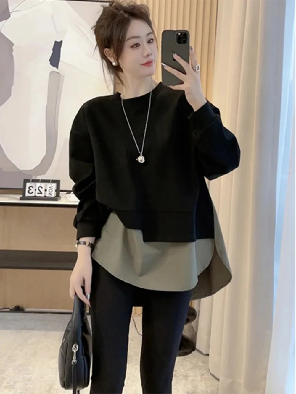 

plus Size Women's Loose Fit round Neck Sweatshirt Long Sleeve Patchwork Top Comfortable Casual Style Autumn Fashion plus Size