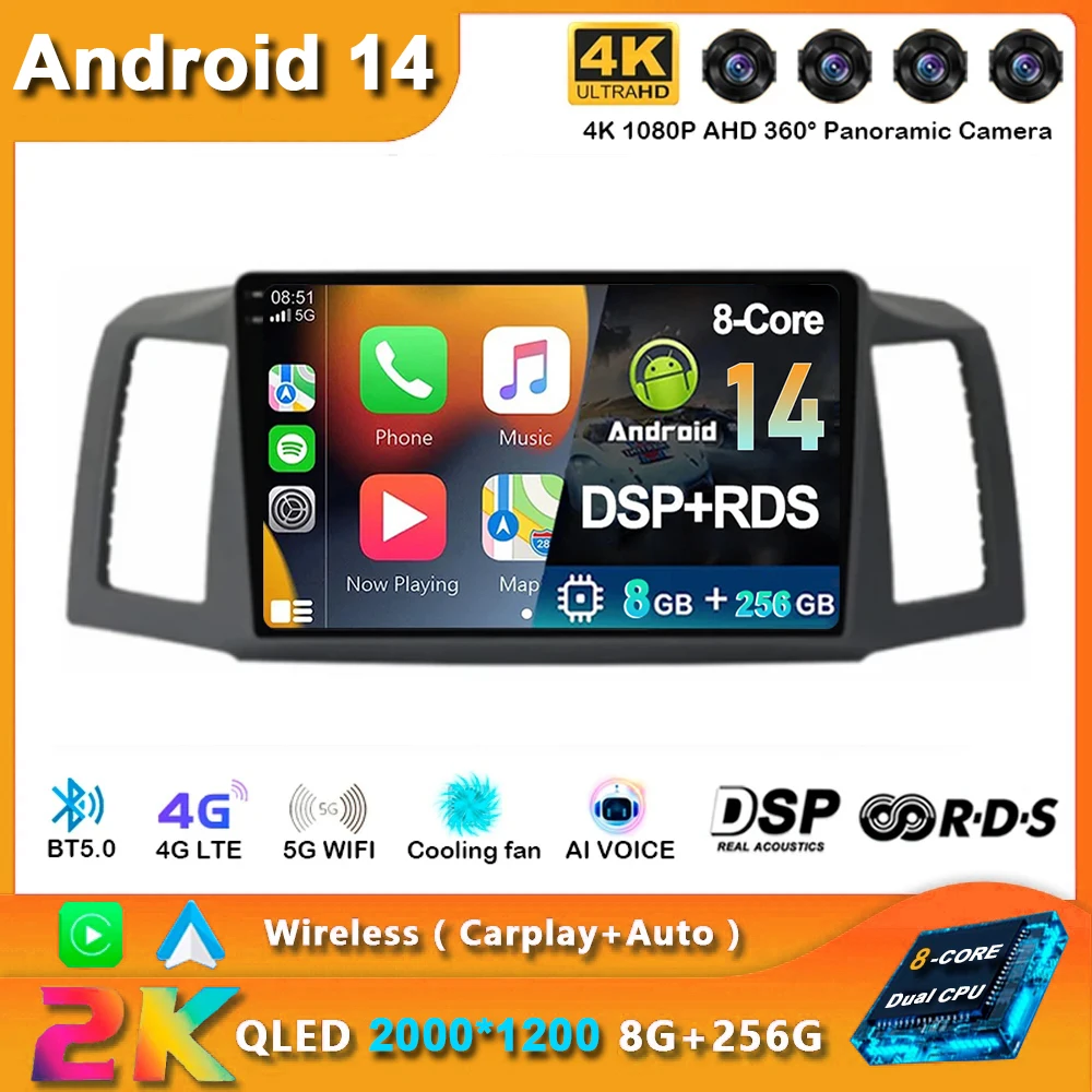 

Android 14 Carplay Car Radio For Jeep Grand Cherokee 2004 2005 2006 2007 Navigation GPS Multimedia Player stereo wifi+4G BT DSP