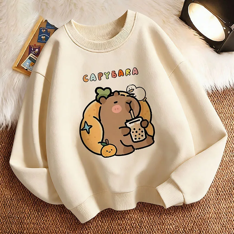 Lustiger Capybara-Trinksaft-Kinder-Hoodie, süßer Y2k-Kapuzenpullover für Jungen und Mädchen, lässige Frühlings-Hoodies