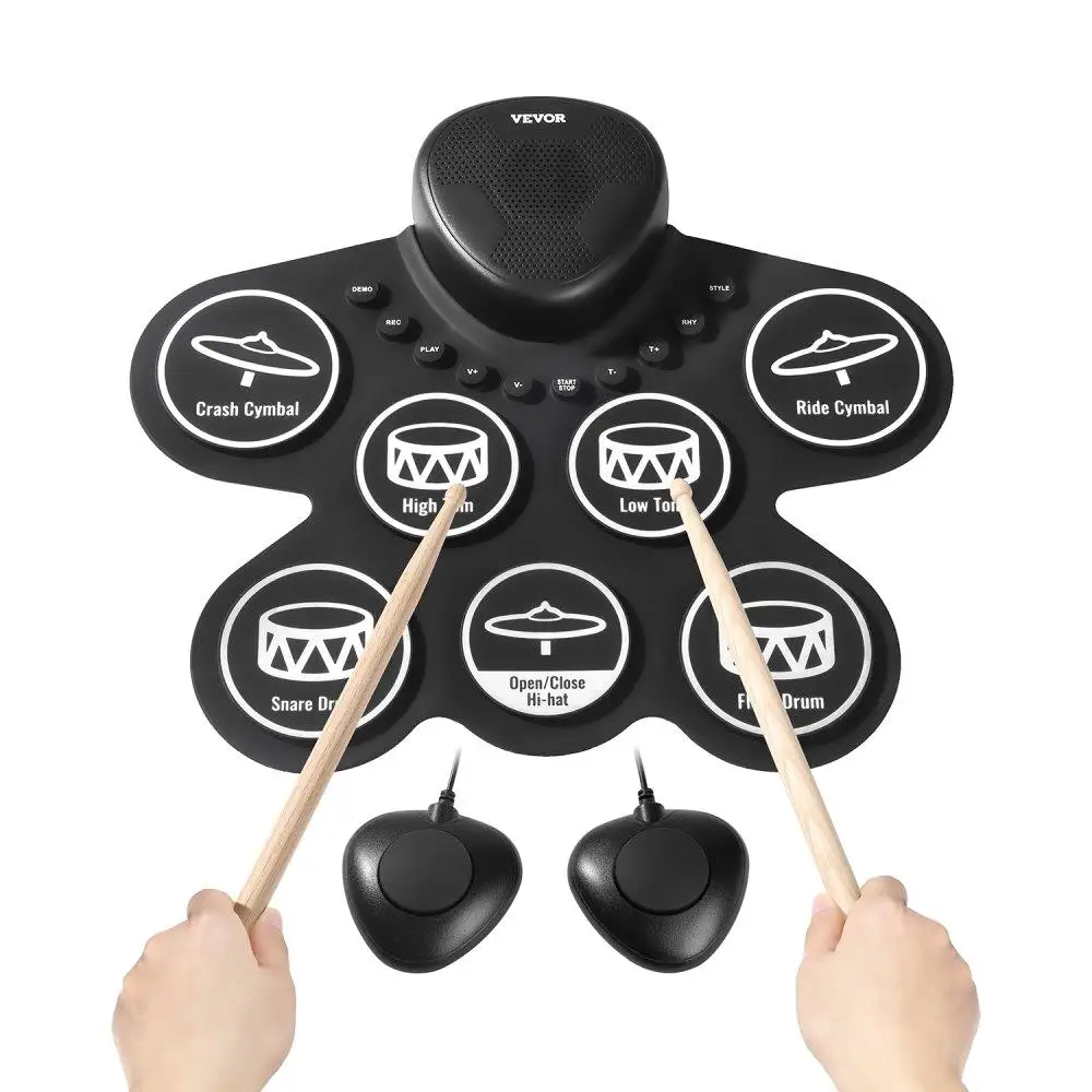 

Electric Drum Set 7-Piece Pad with Headphone Jack Pedals and Built-In Speaker for beginners and Kids