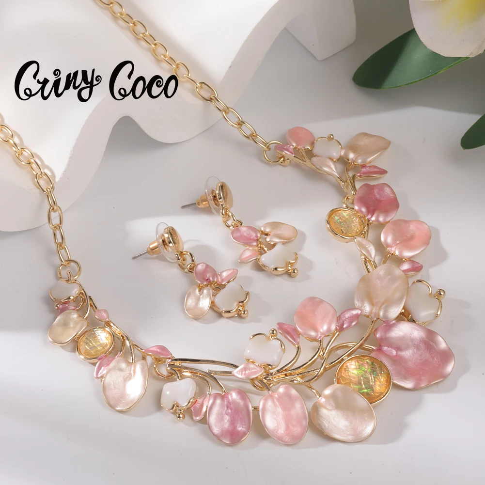 Cring Coco Choker Enamel Leaf Necklace Trendy 2022 Birthday Gift Pink Color Plant Chain Necklaces for Women Summer Holiday Party