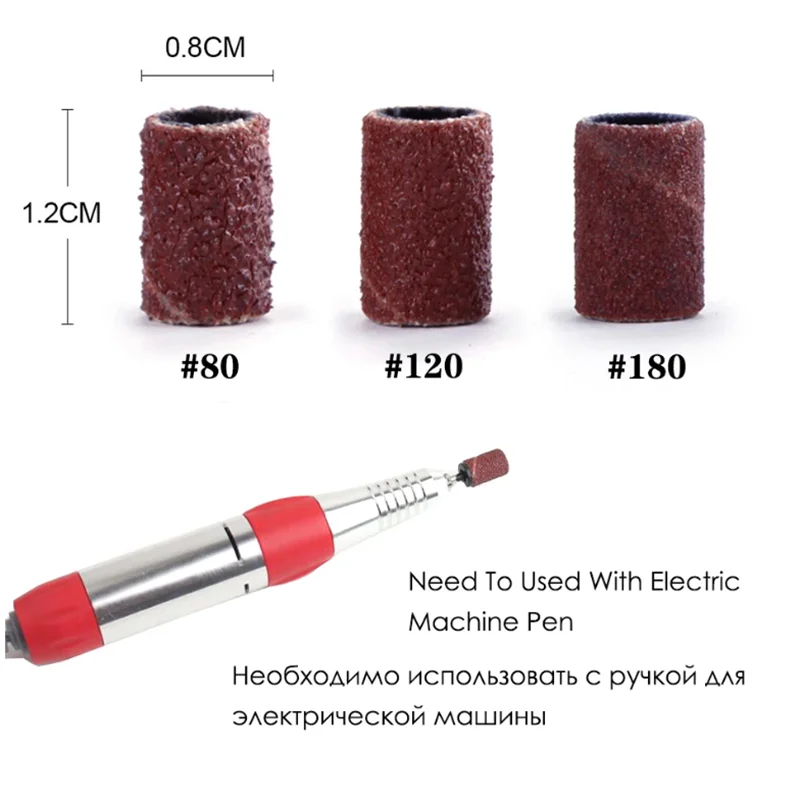 100/50pc Sanding Cap Bands For Electric Manicure Machine 180/120/80 Grit Nail Drill Grinding Bit Files Pedicure Tool Set