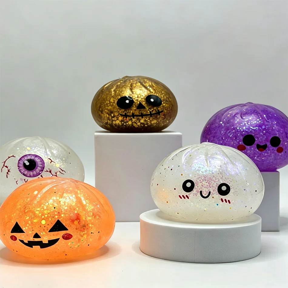 10cm Halloween Ghost Maltose Squishy Squeeze Toy Hand Grip Stress Relief Fidget Sensory Gift Box Set Party Decor Mystery Gifts