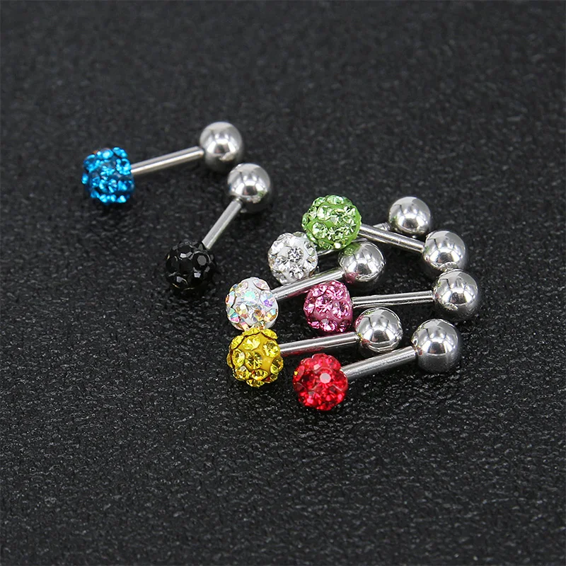 2pcs 4mm Medical Steel Crystal ball Studs Earrings For Women /Girls Screw Ball Tragus Cartilage Piercing Jewelry