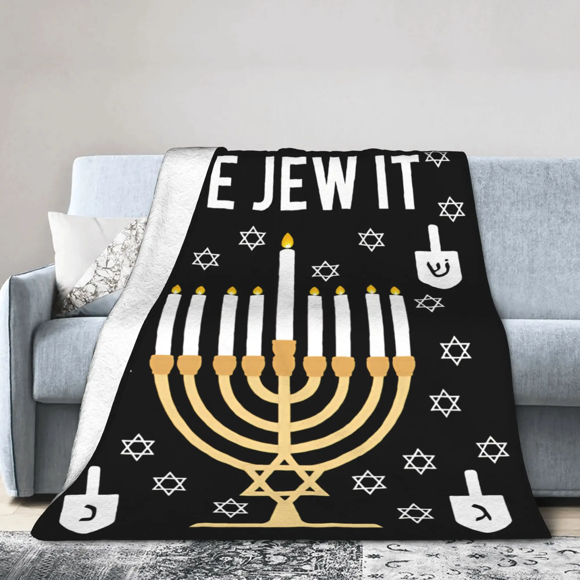 Jewish Hanukkah Flannel Blanket This Is How We Jew It  Funny Throw Blanket for Home Hotel Sofa  150*125cm Rug Piece