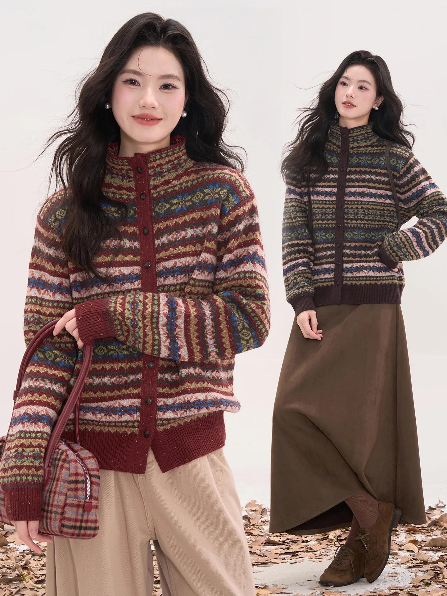 

Heme Knitted Casual Sle Long Sve Women's Sweater Stand Collar Color Blo Striped Design Thiened Loose Fit Autumn Wint...