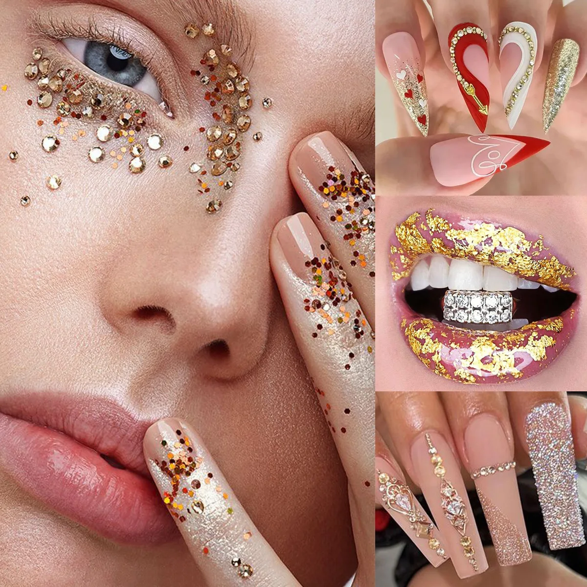 Hot-selling 12-grid nail art jewelry set diamond special-shaped diamond gold foil gold glitter sequins performance stage makeup