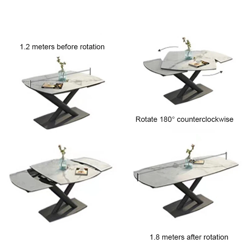 Adjustable Rectangular Set Kitchen Deformation Round Sintered Stone Retractable Multi-Functional Extendable Dining Table Premium