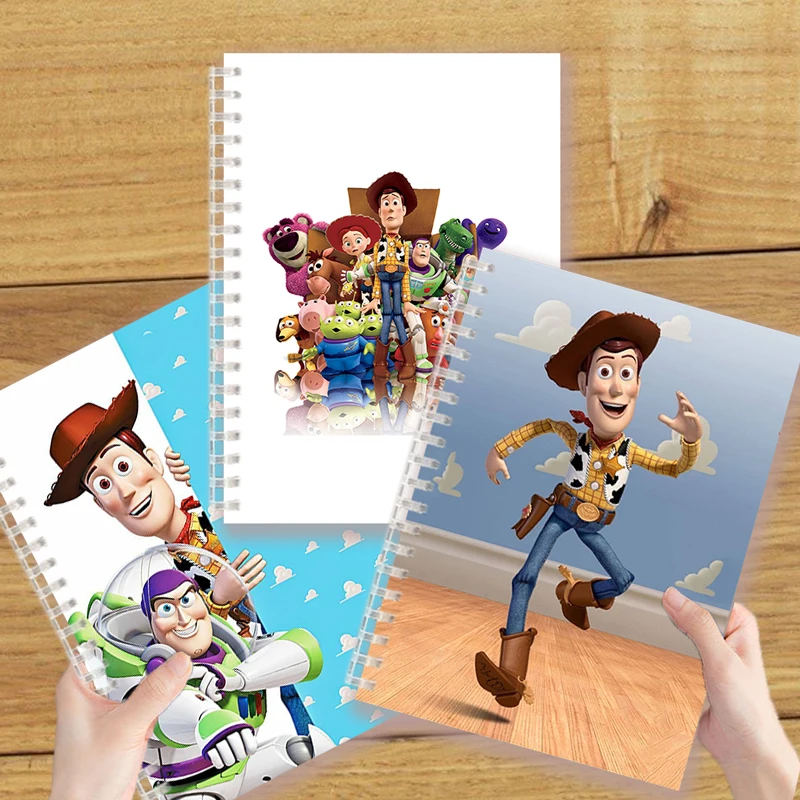 espiral notebook brinquedo historia falando woody buzz jessie rex disney historias figuras personagens anime colecao estatueta criancas presente a5 01