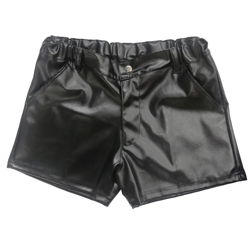 Mens Casual PU Leather Shorts Elastic Waist Skinny Short Pants with Pockets Nightclub Dance Sexy Tight Shorts For Men Clubwear