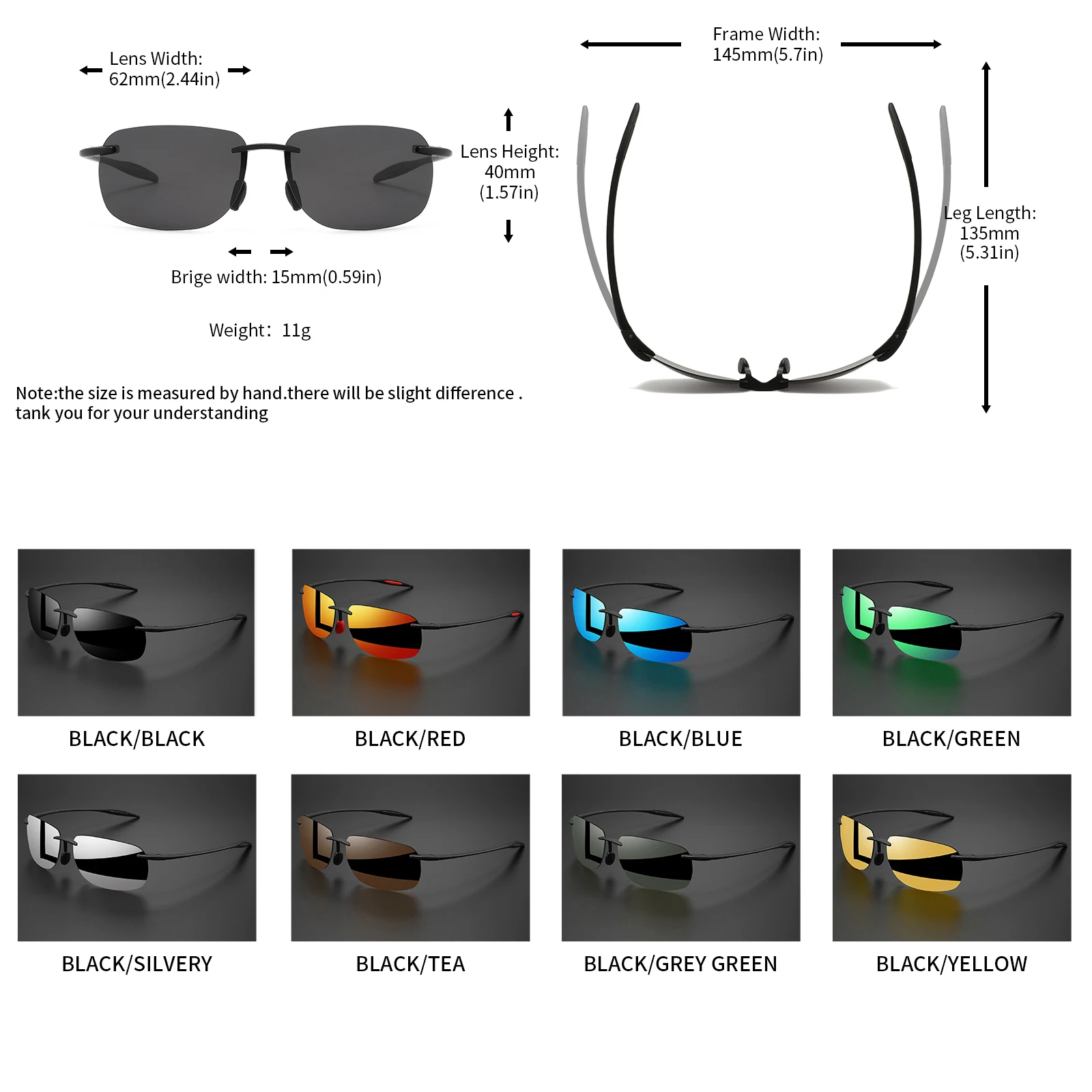 Ultra Light 11g TR90 Frameless Polarized Sunglasses - Flexible & Comfort Fit, Square Shape for Driving, Fishing, Outdoor image 4