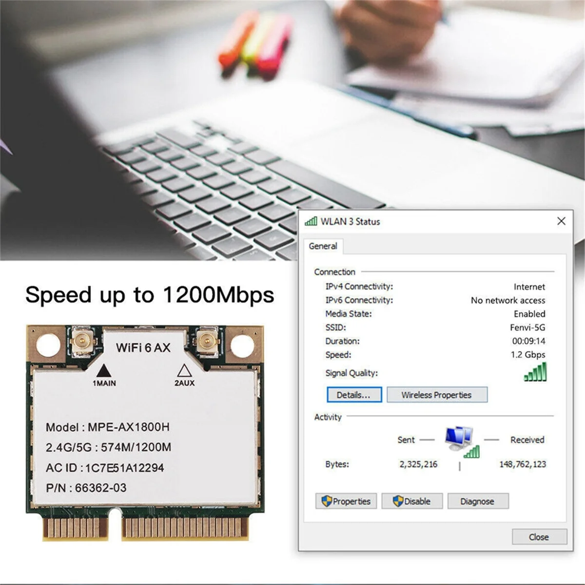 

【BRAND NEW】MPE-AX1800H WiFi6 MT7921 MINI PCI-E 2.4G/5G 574Mbps/1200Mbps Gigabit Dual Band Internal Wireless Network Card BT5.2