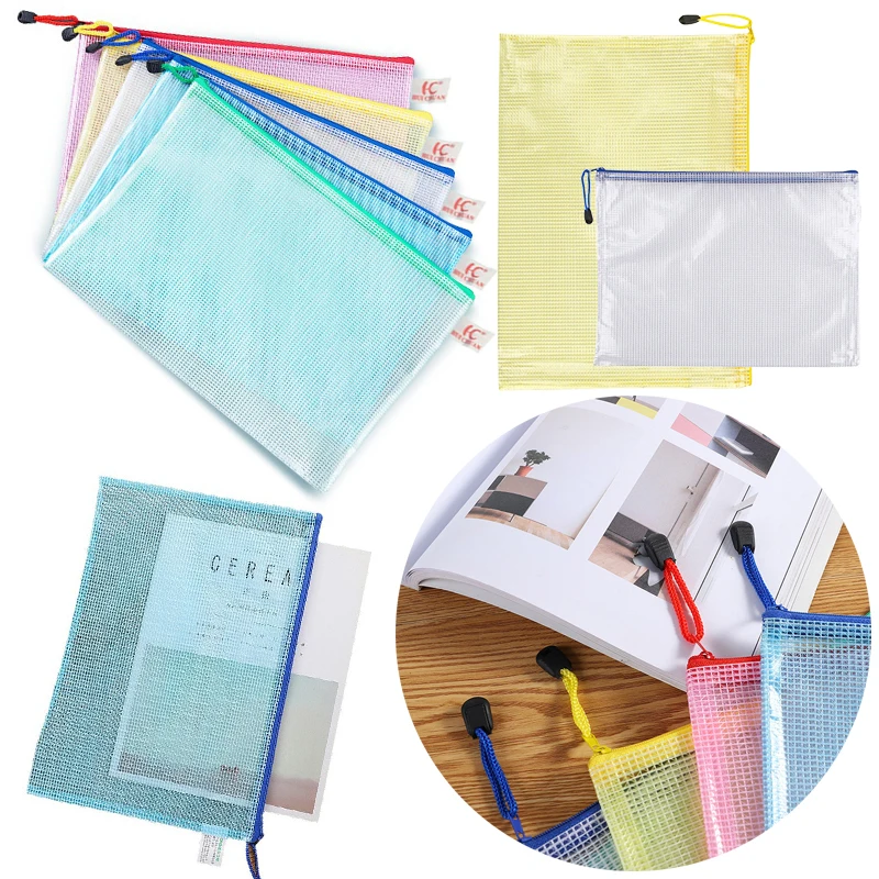 

15PCS/Pack PVC Grid Zipper Bag A4/A5 Size Transparent Waterproof Multi-color Mixed Practical Document Storage Bag Stationery ZYF