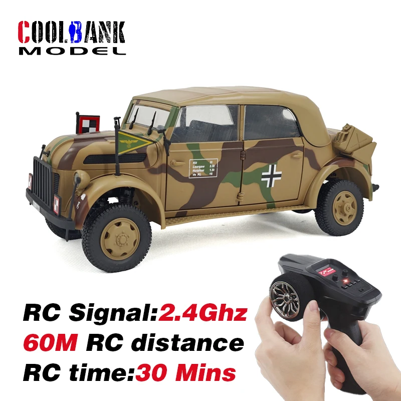 Coolbank RC Car 1/18 Scale 2.4 Ghz WWII German Commander Remote Control Car Military Truck 4WD Car Vehicle HG4-51 For Boys Gifts