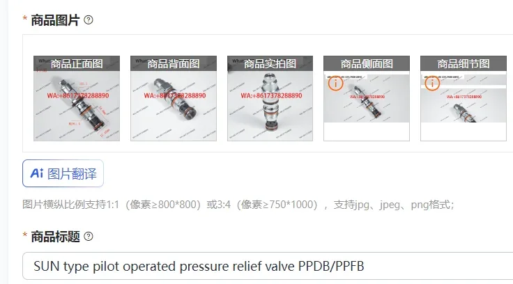 SUN type pilot operated pressure relief valve PPDB/PPFB