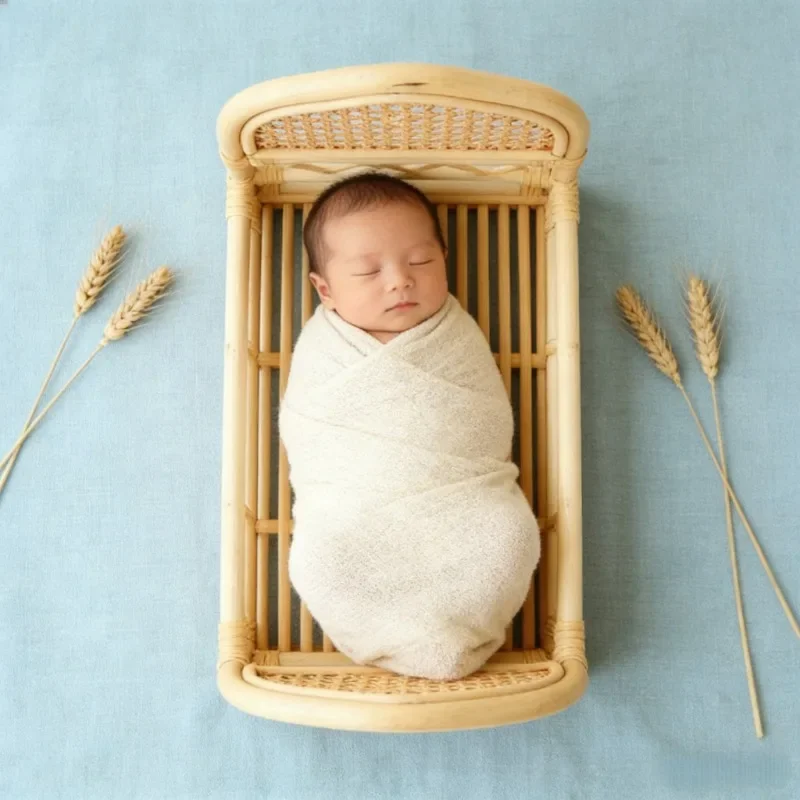 Studio Shooting Tools Handwoven Retro Rattan Basket Newborn Photo Posing Props Baby Growth Anniversary Commemorative Gift Items