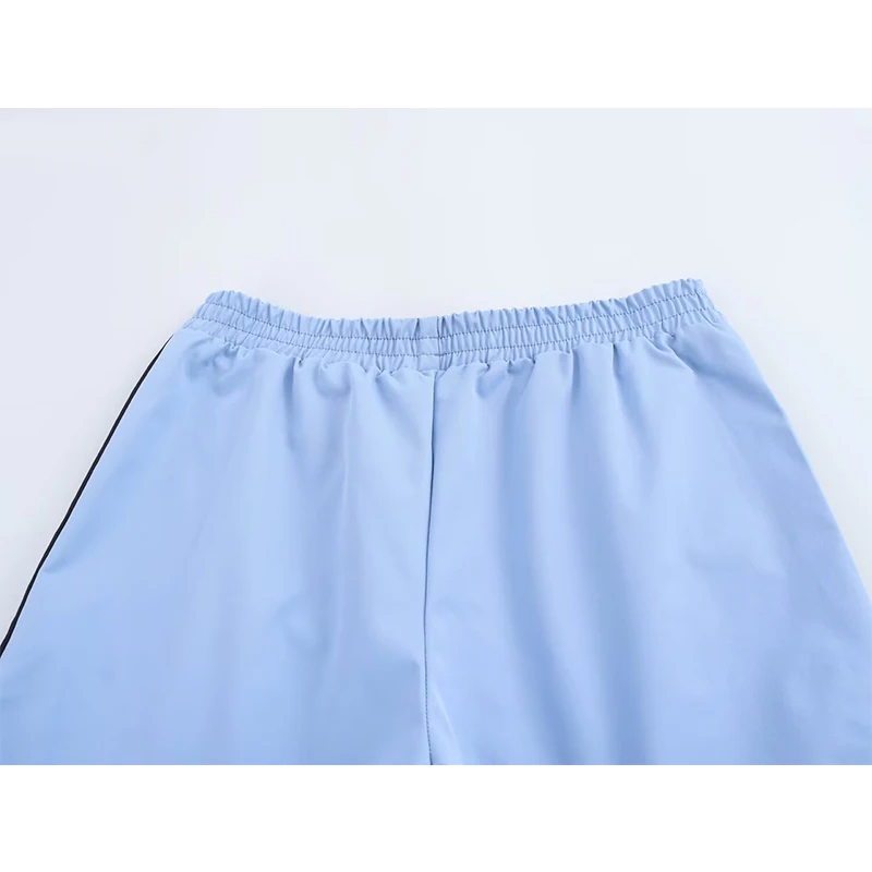 YENKYE الجانب مخطط السماء الزرقاء مستقيم السراويل للنساء ربيع الخريف مرونة عالية الخصر بناطيل كاجوال Sweatpants الإناث