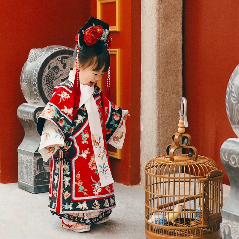 Girls baby Hanfu plaid skirt winter clothing velvet Qinghan photo clothing children