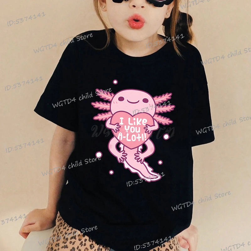 أنا أحبك الكثير إلكتروني طباعة لطيف Axolotl الاطفال الإبداعية تي شيرت عادية Crewneck Y2K بلايز بنين بنات الكرتون Axolotl بلايز