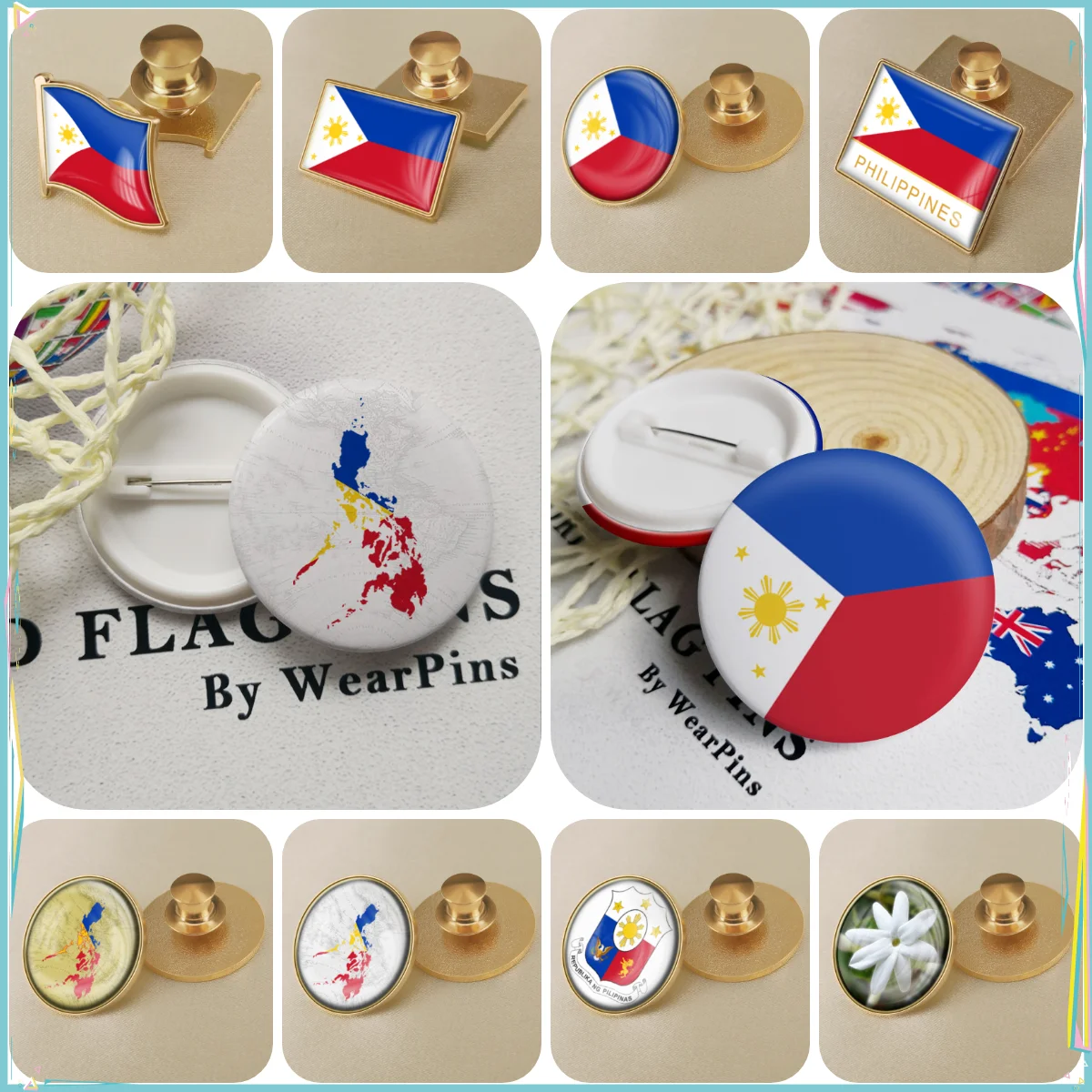 Philippines Flag National Emblem Brooch Badges Lapel Pins