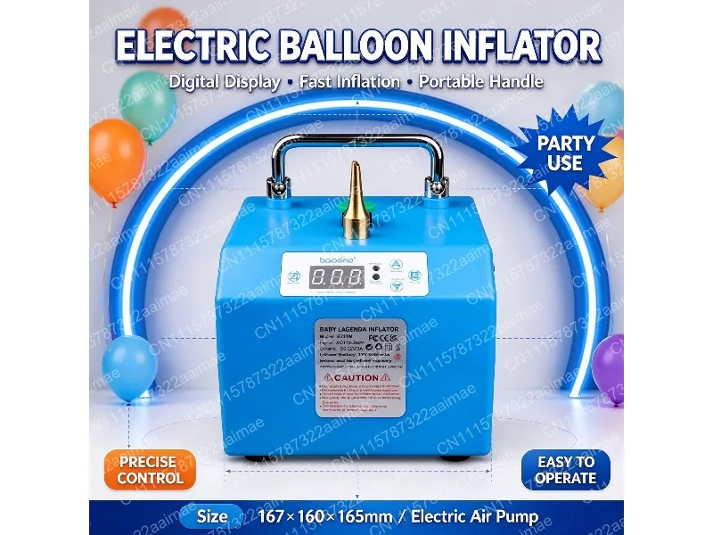 Electric Air Pump with Timer and Foot Switch, Portable Multi-Function Inflator for Long Strip Airbags and Balloons