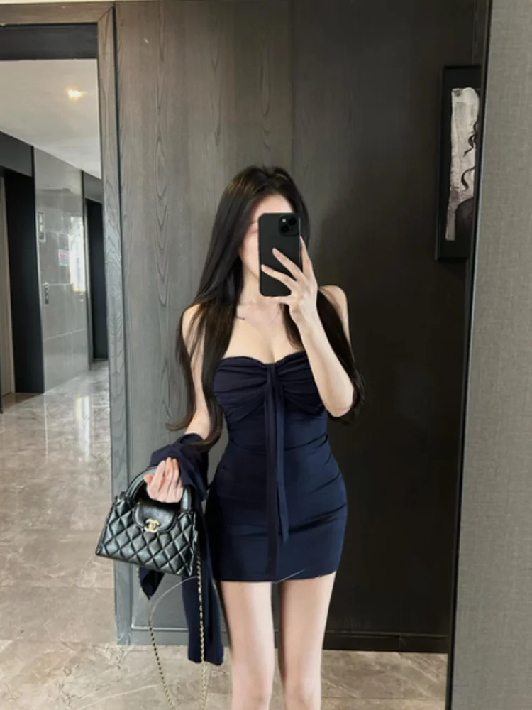 

Pure Desirable Sister Style Blue Sexy Strapless Cardigan Wrap around Skirt Slimming Three Piece Set White Fair Beauty