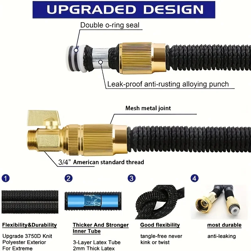 ارتفاع ضغط خرطوم غسيل السيارات 25-100FT توسيع خرطوم حديقة فوهة متعددة الوظائف 3/4 بوصة مرنة انبوب ماء المنزلية ﻿