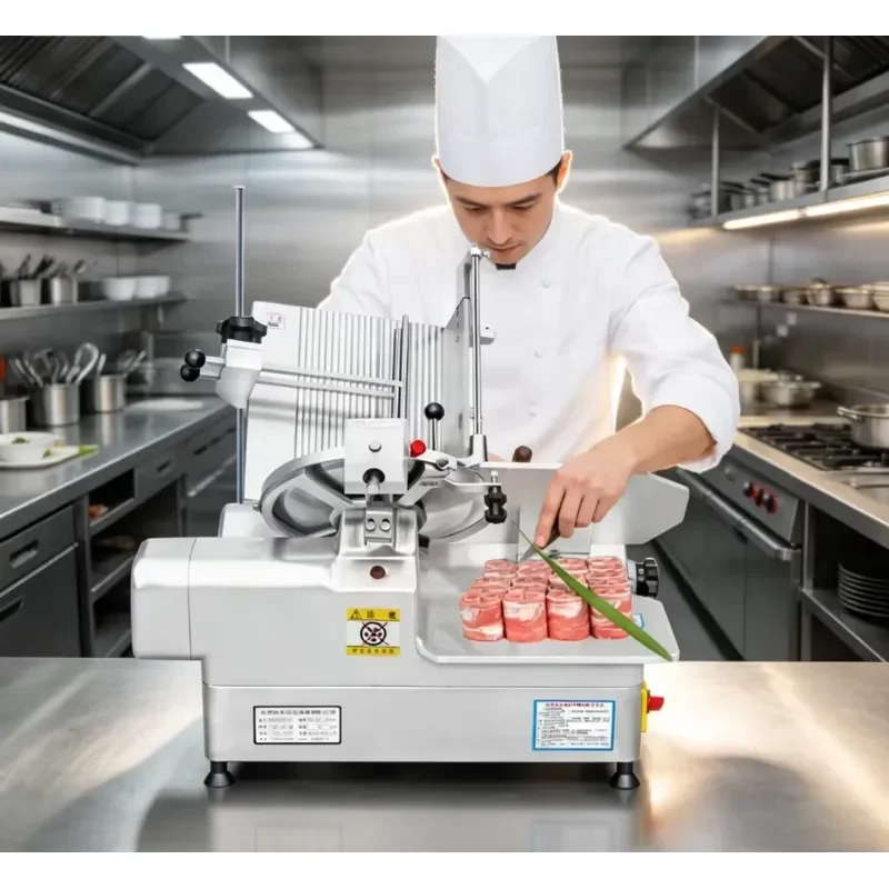 FUCHUANGUI 10-inch Automatic Commercial Electric Slicer for Frozen Meat, Mutton Rolls and Beef Rolls