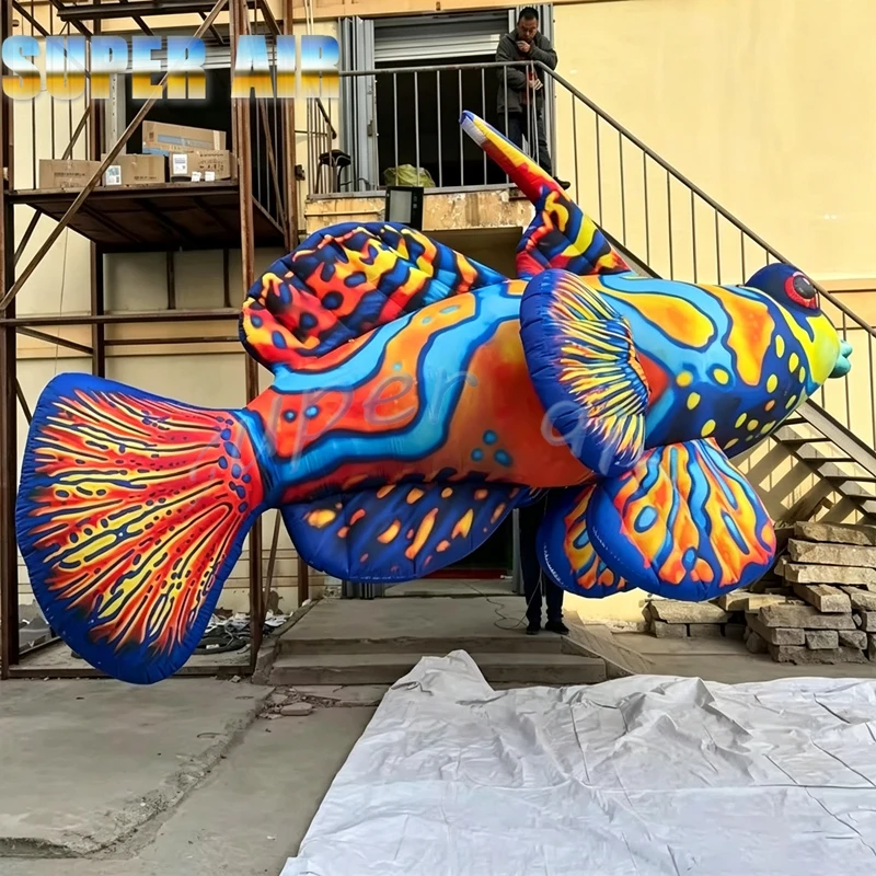 Giant Colorful Hanging Inflatable Mandarin Fish Model for Aquarium, Mall, Ocean Theme Party, Festival Event Decor