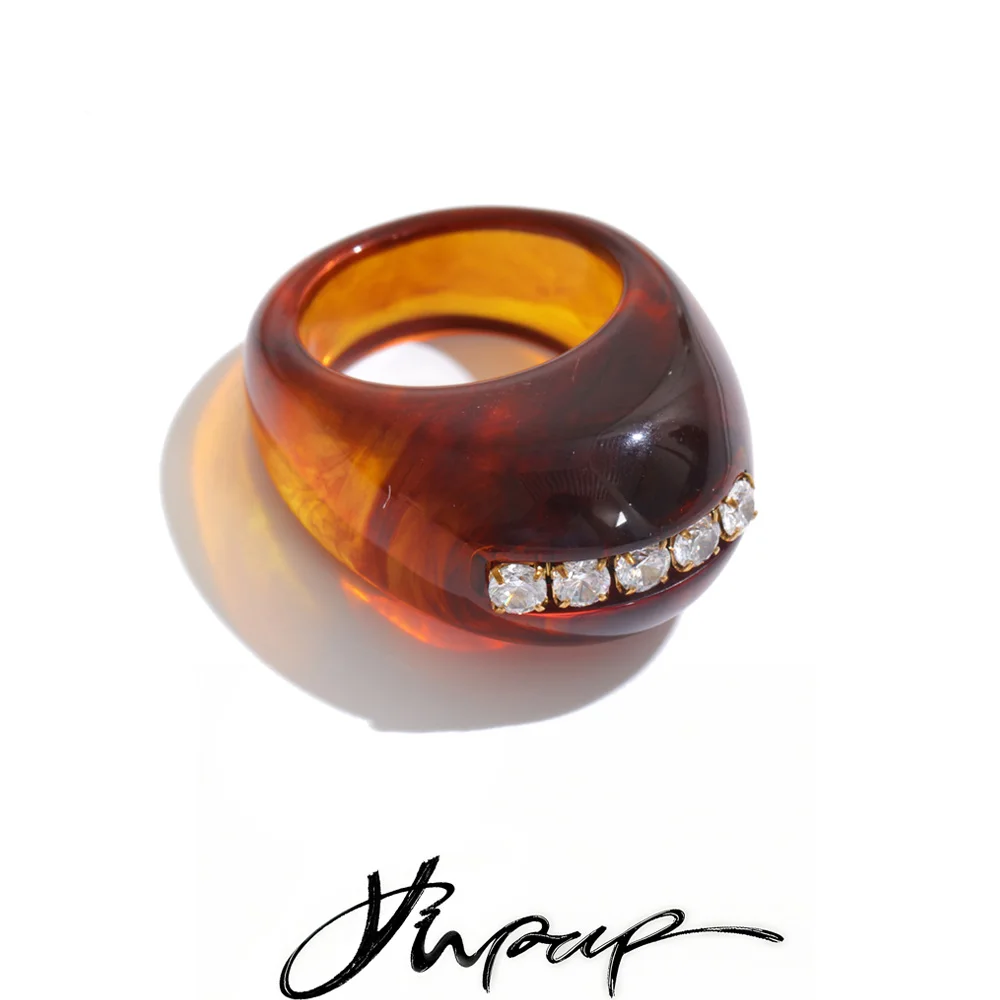 Yhpup Größe 7 Mehrfarbiger Acrylharz-Zirkon-Chunky-Ring für Damen, Herbst-Winter-Stil, personalisierter Schmuck 2026