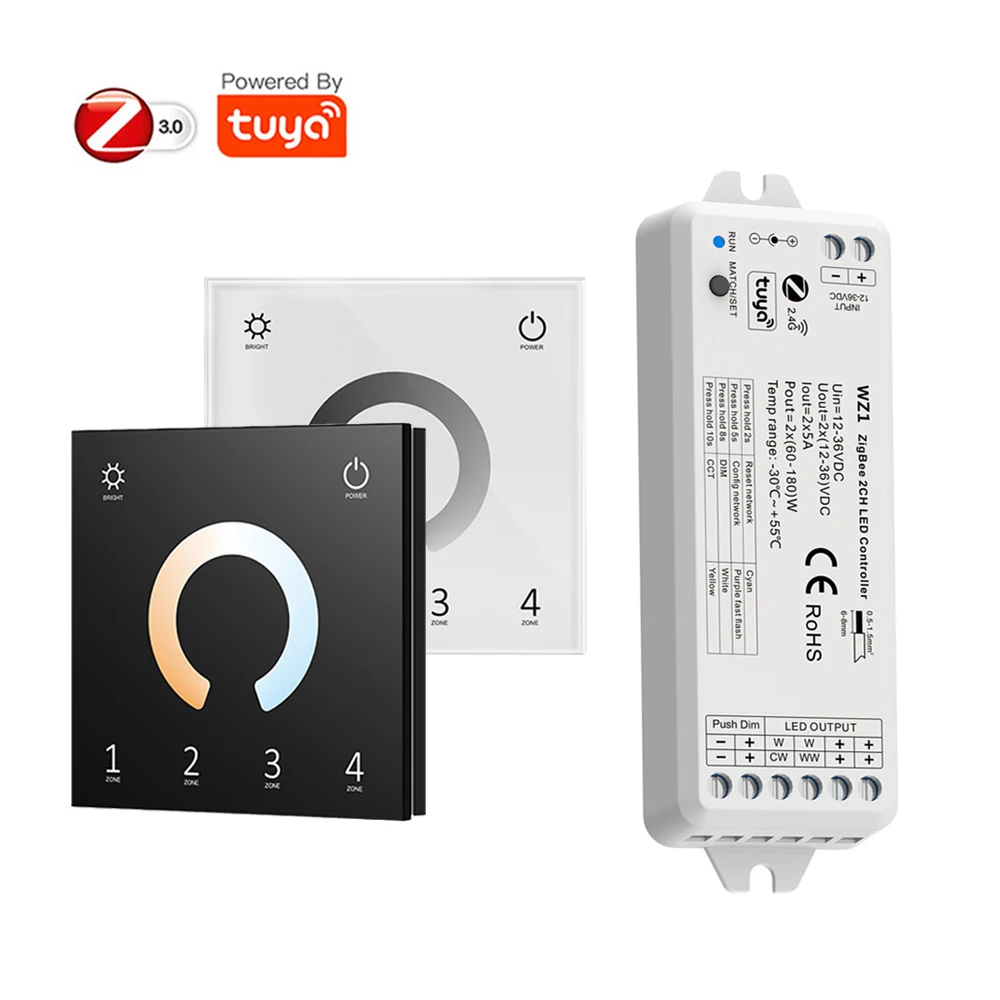 2in1 Tuya Zigbee Led Controller CCT WW/CW Single Color Strip 12V 24V Wall Mounted Touch Control Dimmable for Alexa Google Home