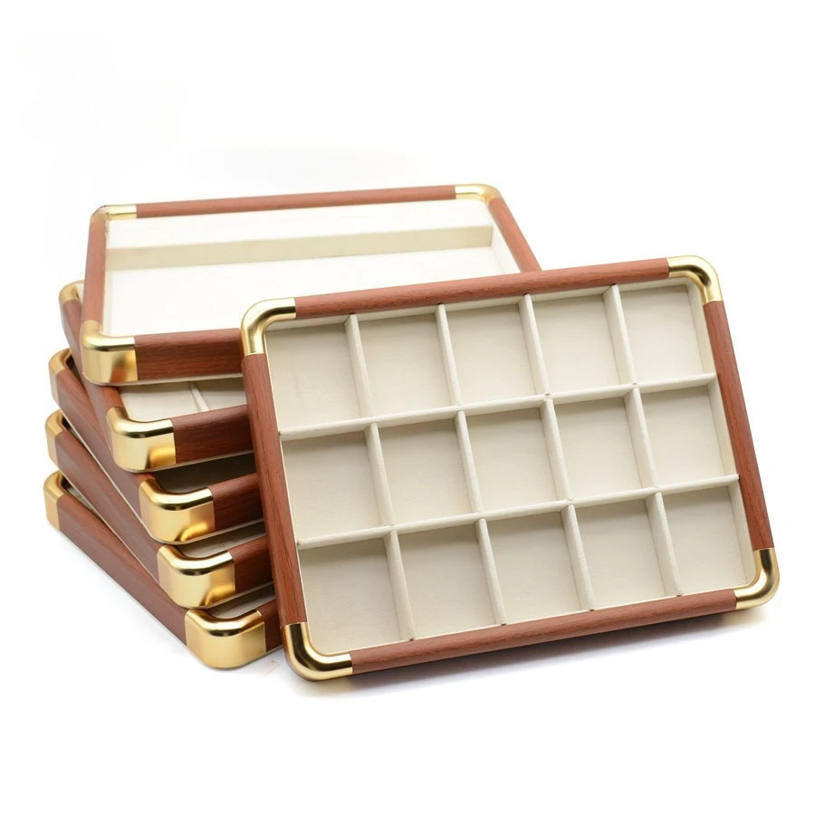 

Luxury Velvet Jewelry Display Tray Elegant Antique Ring Holder Necklace Stand Wooden Display Case for Boutique Wedding Shop