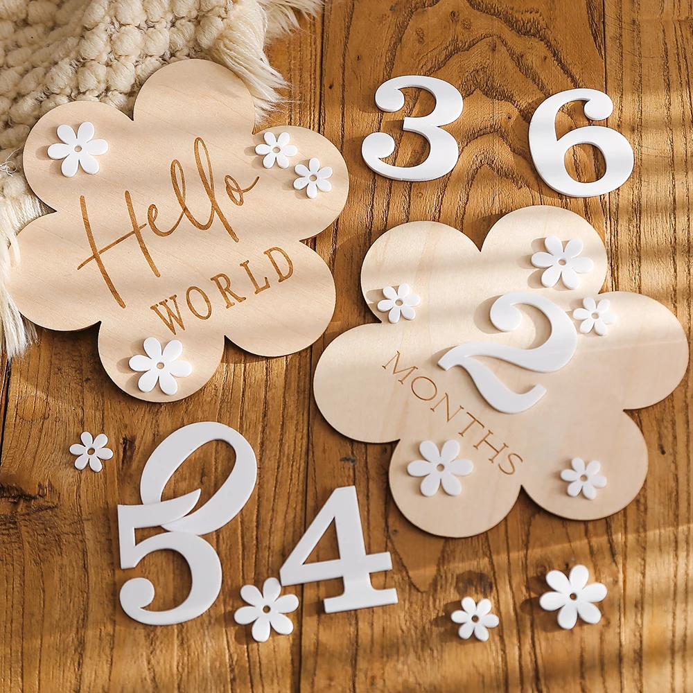 Flower Newborn Photography Accessories Newborn Photography Props Wooden Sticker Milestone Baby Accessories Shooting Props Gifts