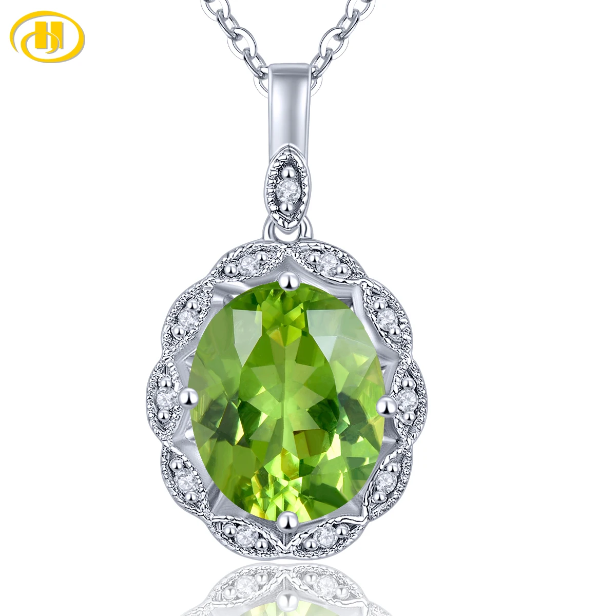 

Natural Peridot Solid Sterling Silver S925 Pendants 2.8 Carats Genuine Birthstone Women Romantic Fine Jewelrys Birthday Gifts