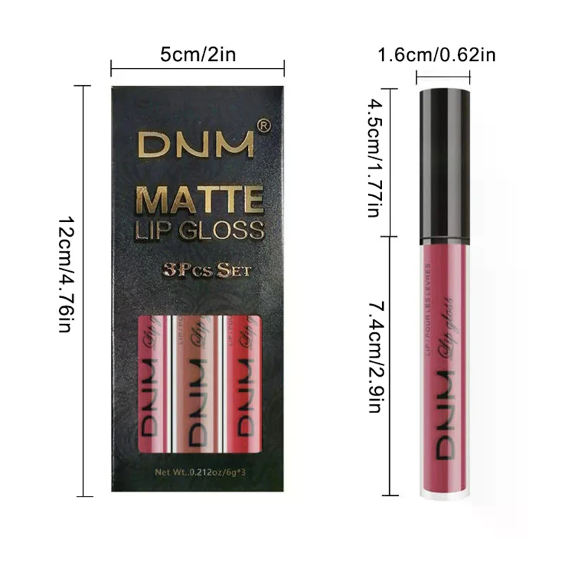 3pcs/set Liquid Lipstick Waterproof Long Lasting Cosmetic Black Blue Purple Green Matte Lip Gloss Nude Lip Tint Stain Makeup