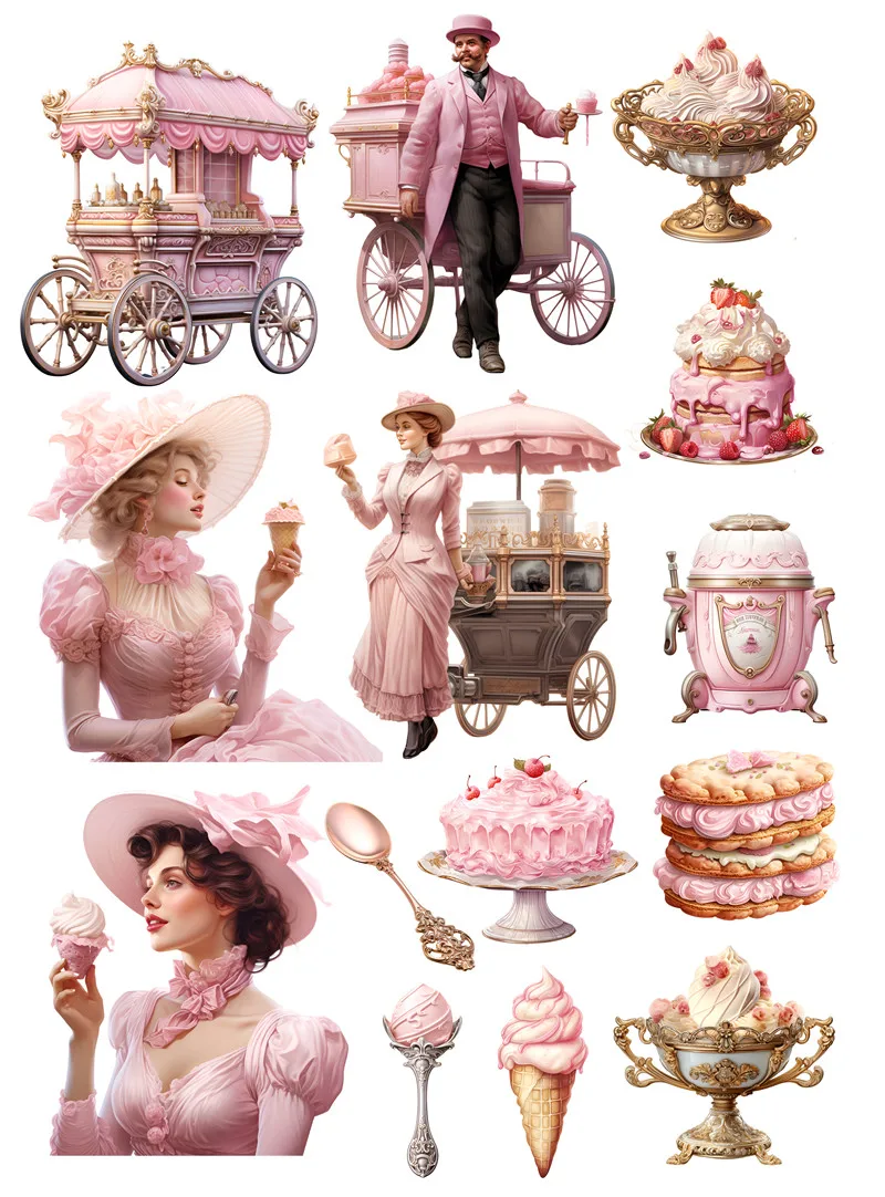 14Pcs/Pack Pink Ice Cream Car Sticker DIY Craft Scrapbooking Album Junk Journal Decorative Stickers