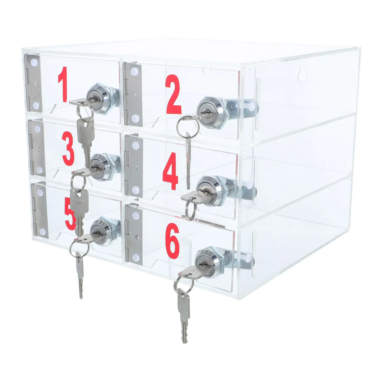 

Lockable Acrylic Cell Phone Locker Clear 6 Compartment Desktop Storage Cabinet Numbered Slots Office Classroom Gym Phone Storage