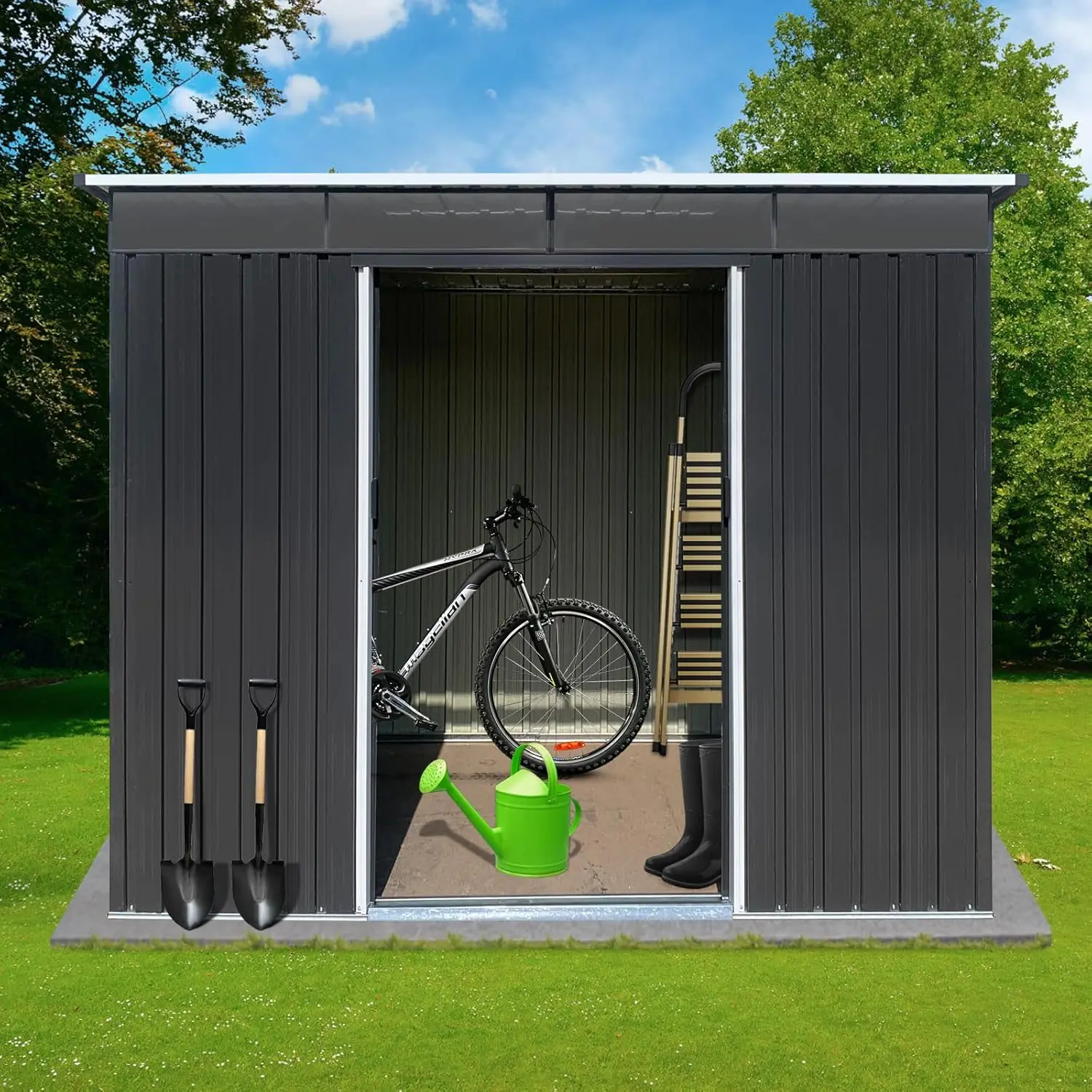 

6x8 FT Metal Garden Sheds with Door,Padlock & Pent Roof,Outdoor Storage Shed w/Eco-Friendly Painting & Punched Vents,for Tool,Eq
