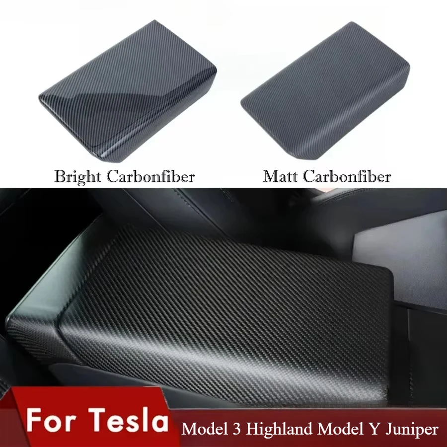 

For Tesla Model 3 Highland Model Y Juniper 2025 Accessories Armrest Storage Box Cover Carbon Fiber ABS Center Console Panel Pad